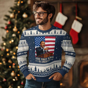 The Only King In America Ugly Christmas Sweater Honoring Martin Luther King Jr TS12 Navy Beige Print Your Wear