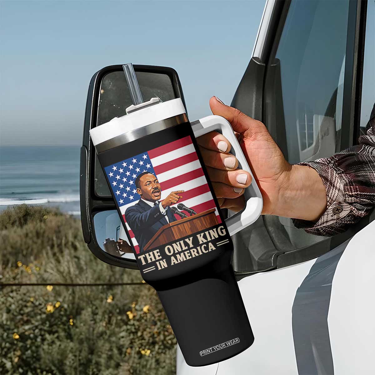 The Only King In America Tumbler With Handle Honoring Martin Luther King Jr TS12 Print Your Wear
