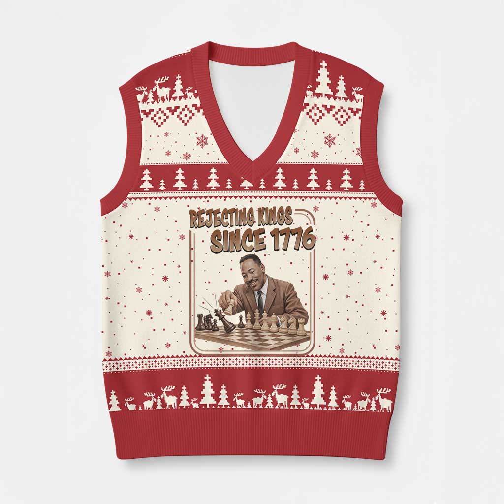 Martin Luther King V-Neck Knit Sweater Vest Rejecting Kings Since 1776 TS12 Beige Red Print Your Wear