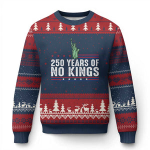 250 Years Of No Kings Ugly Christmas Sweater Statue Of Liberty Freedom Protest TS12 Navy Red Print Your Wear