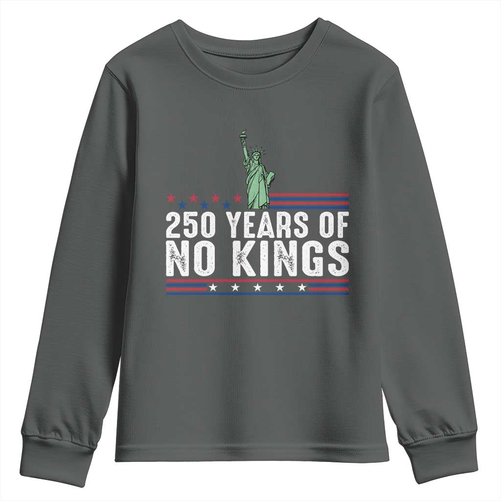 250 Years Of No Kings Youth Sweatshirt Statue Of Liberty Freedom Protest TS12 Dark Heather Print Your Wear