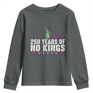 250 Years Of No Kings Youth Sweatshirt Statue Of Liberty Freedom Protest TS12 Dark Heather Print Your Wear