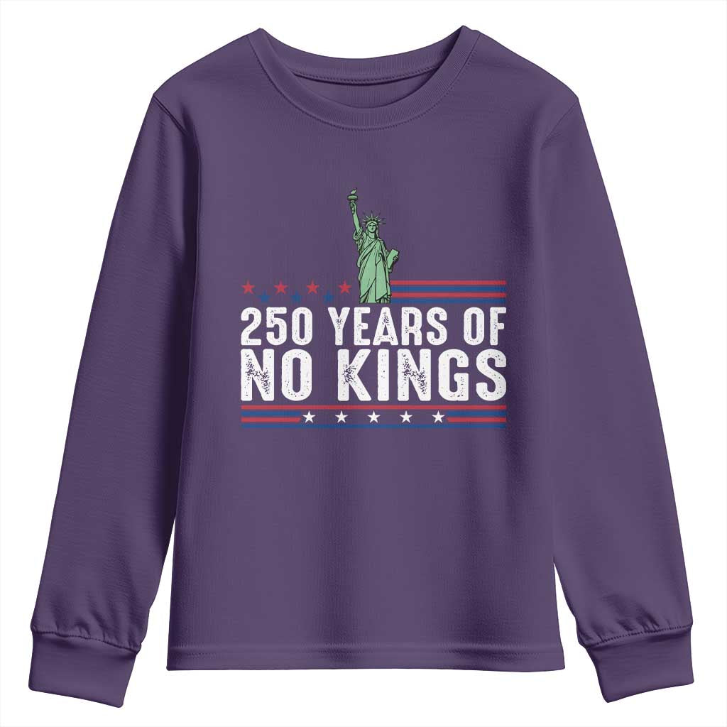 250 Years Of No Kings Youth Sweatshirt Statue Of Liberty Freedom Protest TS12 Purple Print Your Wear