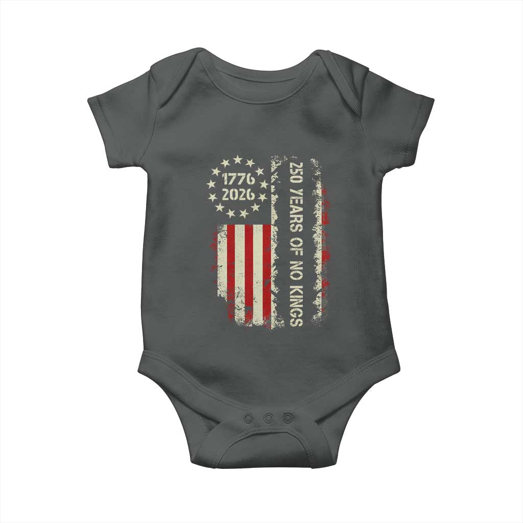 250 Years Of No Kings Baby Onesie Vintage American Flag TS12 Dark Heather Print Your Wear