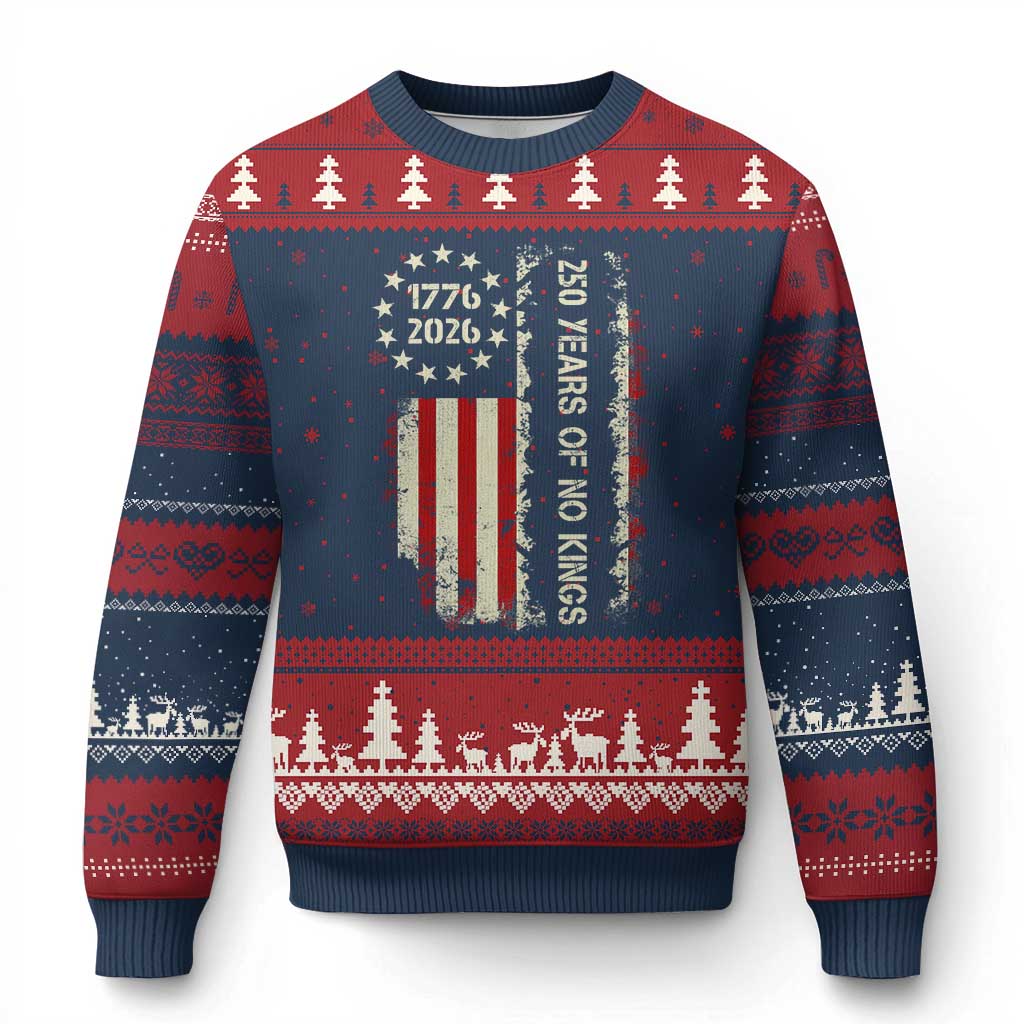 250 Years Of No Kings Ugly Christmas Sweater Vintage American Flag TS12 Navy Red Print Your Wear