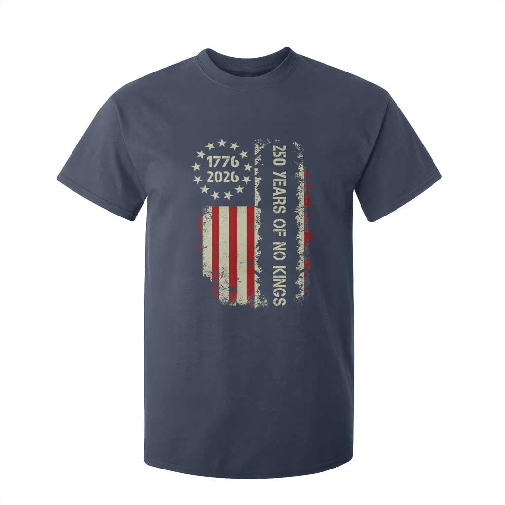 250 Years Of No Kings T Shirt For Kid Vintage American Flag TS12 Navy Print Your Wear