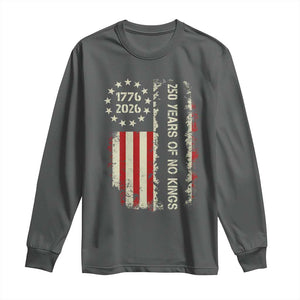 250 Years Of No Kings Long Sleeve Shirt Vintage American Flag TS12 Dark Heather Print Your Wear