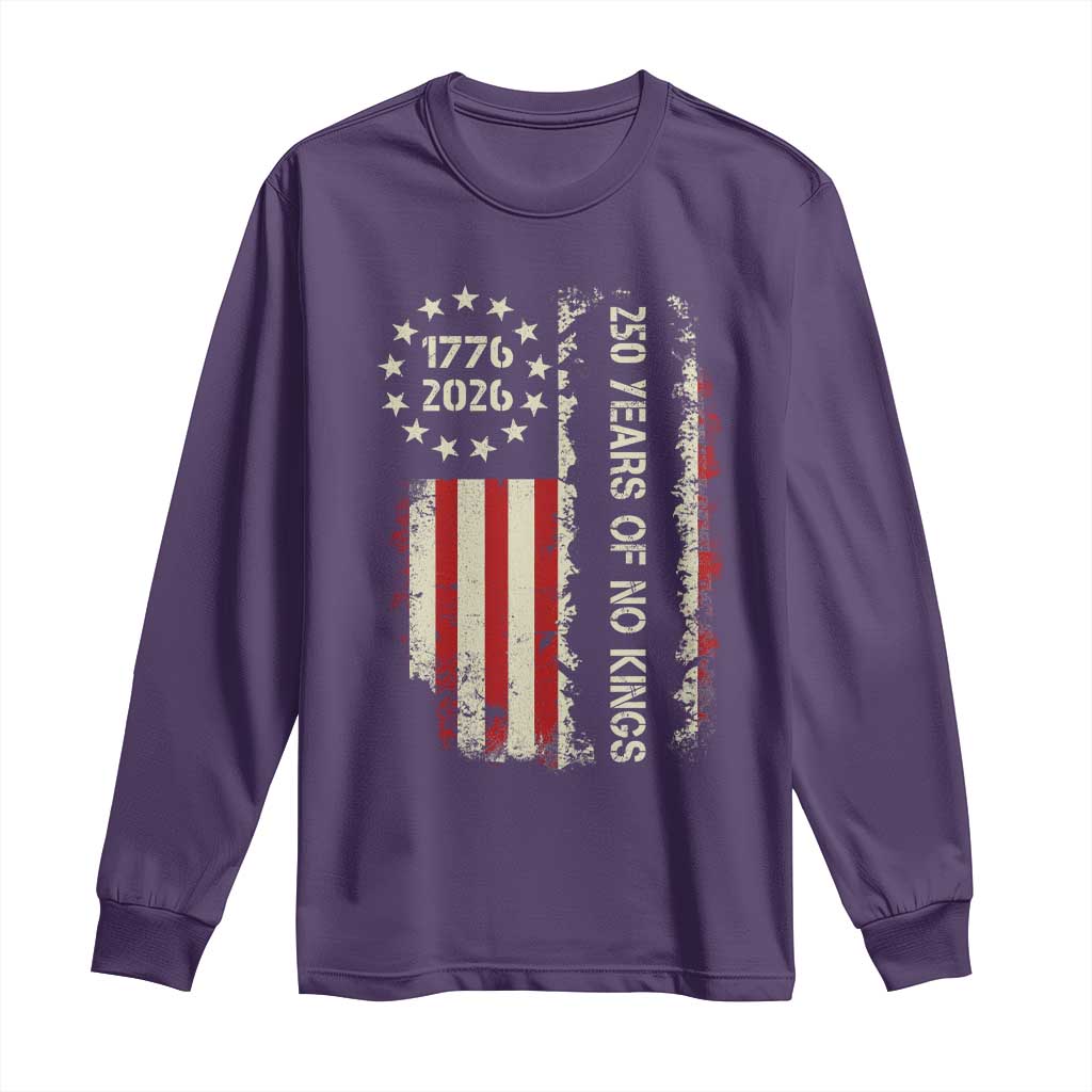 250 Years Of No Kings Long Sleeve Shirt Vintage American Flag TS12 Purple Print Your Wear