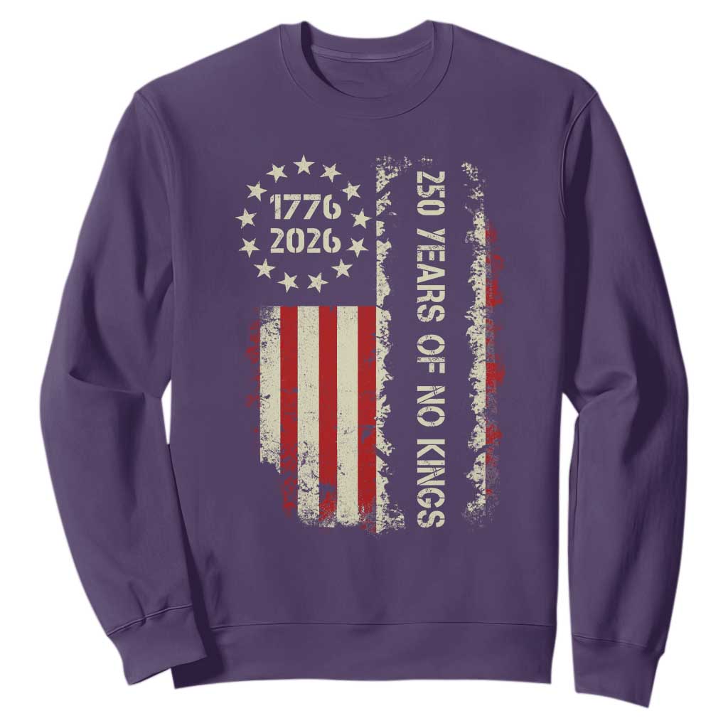 250 Years Of No Kings Sweatshirt Vintage American Flag TS12 Purple Print Your Wear