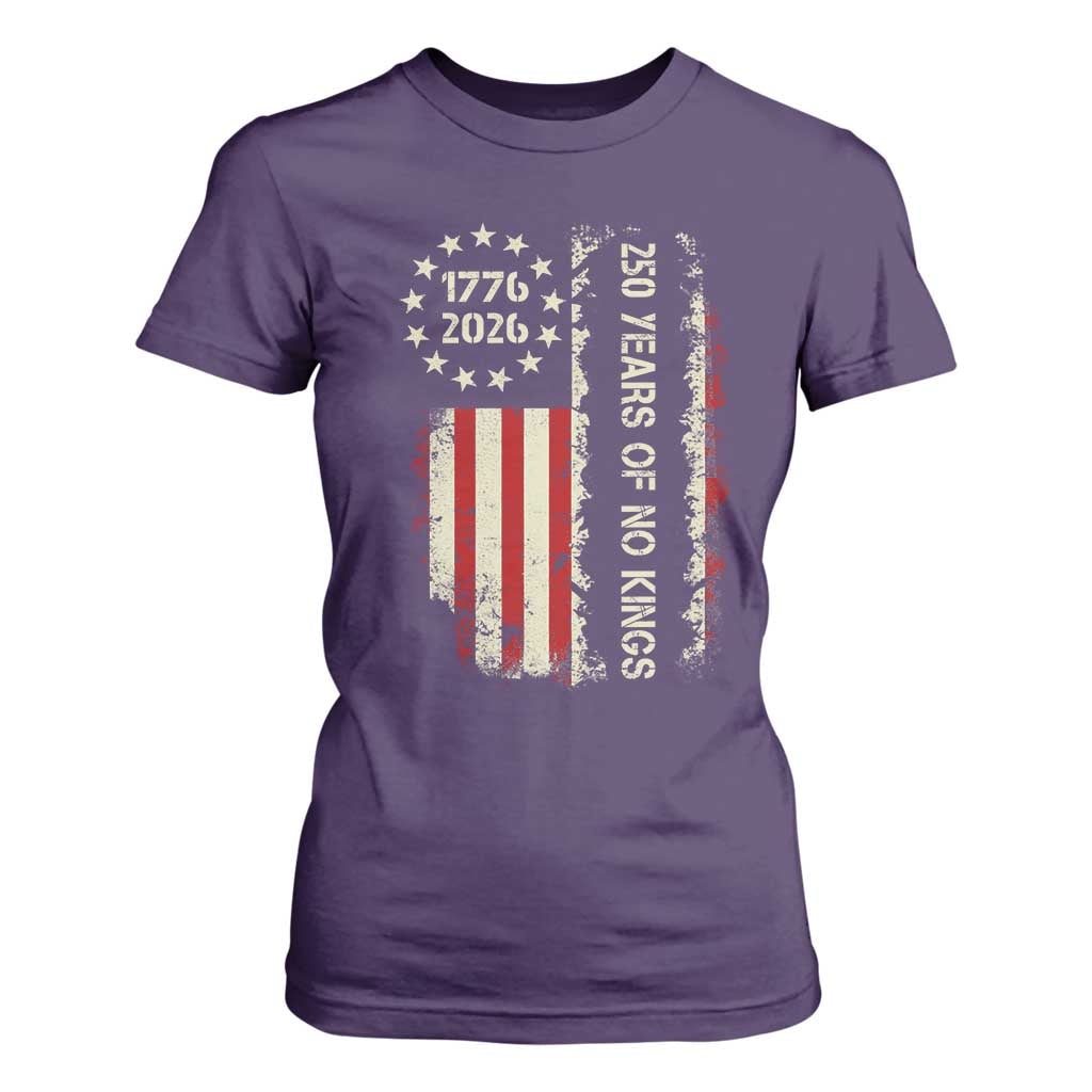 250 Years Of No Kings T Shirt For Women Vintage American Flag TS12 Purple Print Your Wear
