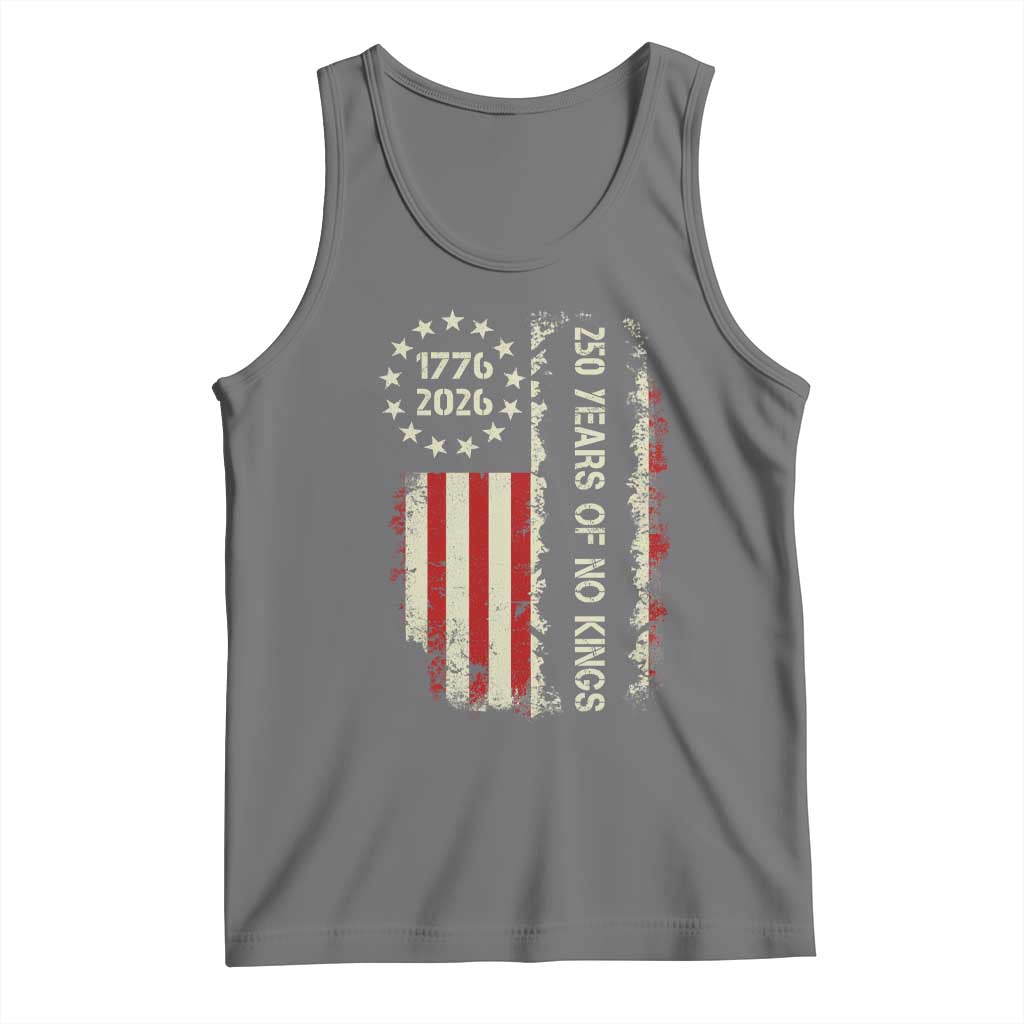 250 Years Of No Kings Tank Top Vintage American Flag TS12 Black Heather Print Your Wear