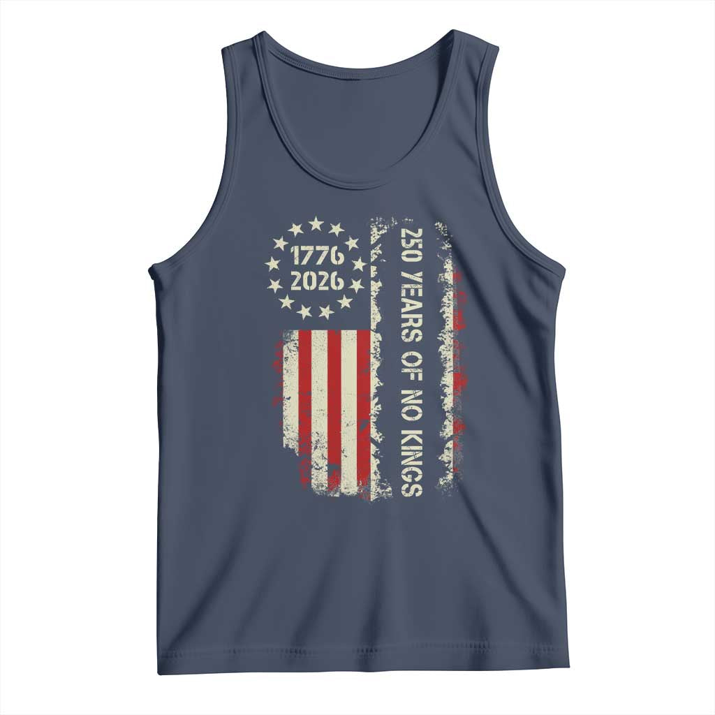 250 Years Of No Kings Tank Top Vintage American Flag TS12 Navy Print Your Wear