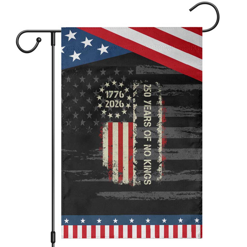 250 Years Of No Kings Garden Flag Vintage American Flag TS12 Distressed Black Blue Print Your Wear