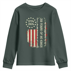250 Years Of No Kings Youth Sweatshirt Vintage American Flag TS12 Dark Forest Green Print Your Wear