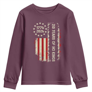 250 Years Of No Kings Youth Sweatshirt Vintage American Flag TS12 Maroon Print Your Wear