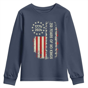 250 Years Of No Kings Youth Sweatshirt Vintage American Flag TS12 Navy Print Your Wear