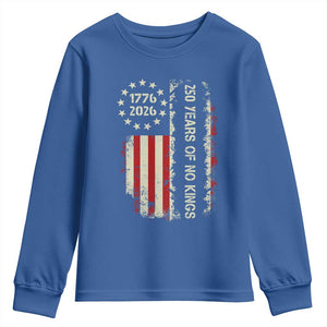 250 Years Of No Kings Youth Sweatshirt Vintage American Flag TS12 Royal Blue Print Your Wear