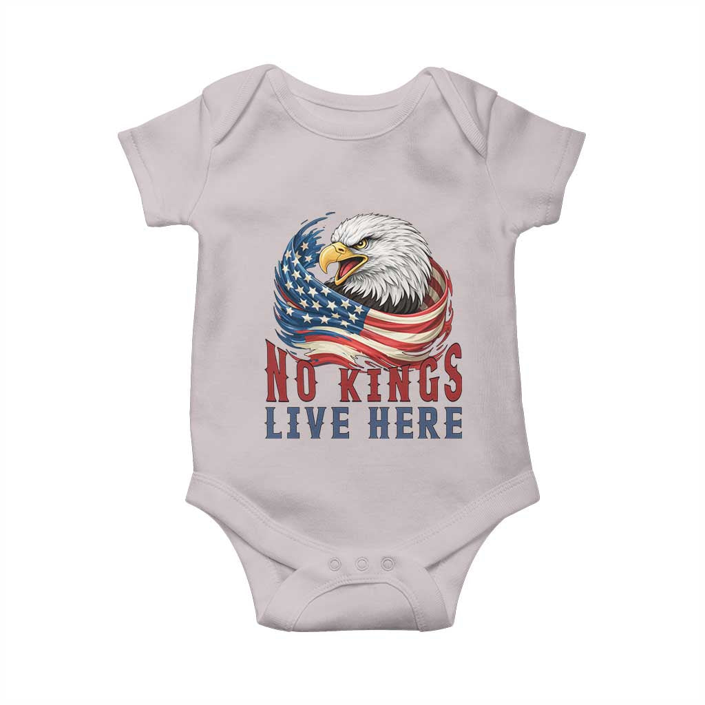 No Kings Live Here Baby Onesie Patriotic American Eagle TS12 Ice Gray Print Your Wear