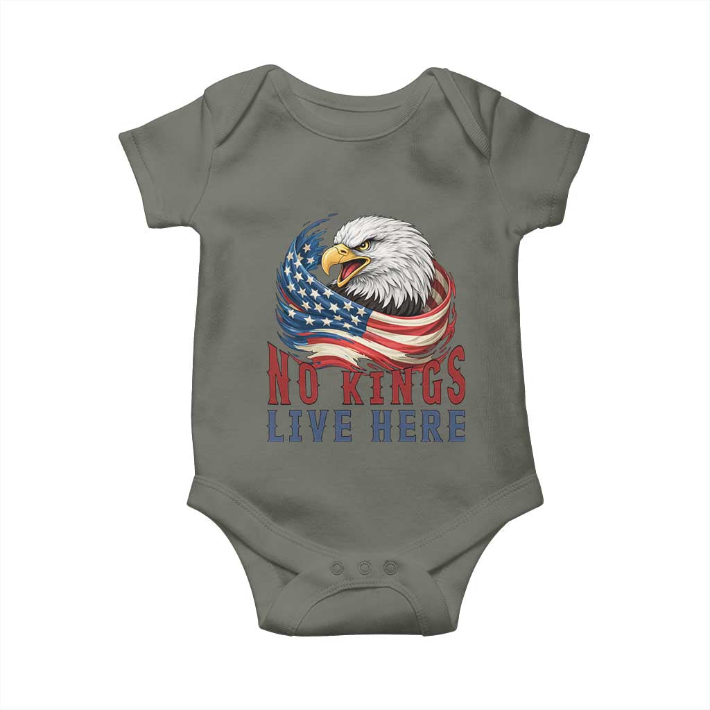 No Kings Live Here Baby Onesie Patriotic American Eagle TS12 Military Green Print Your Wear