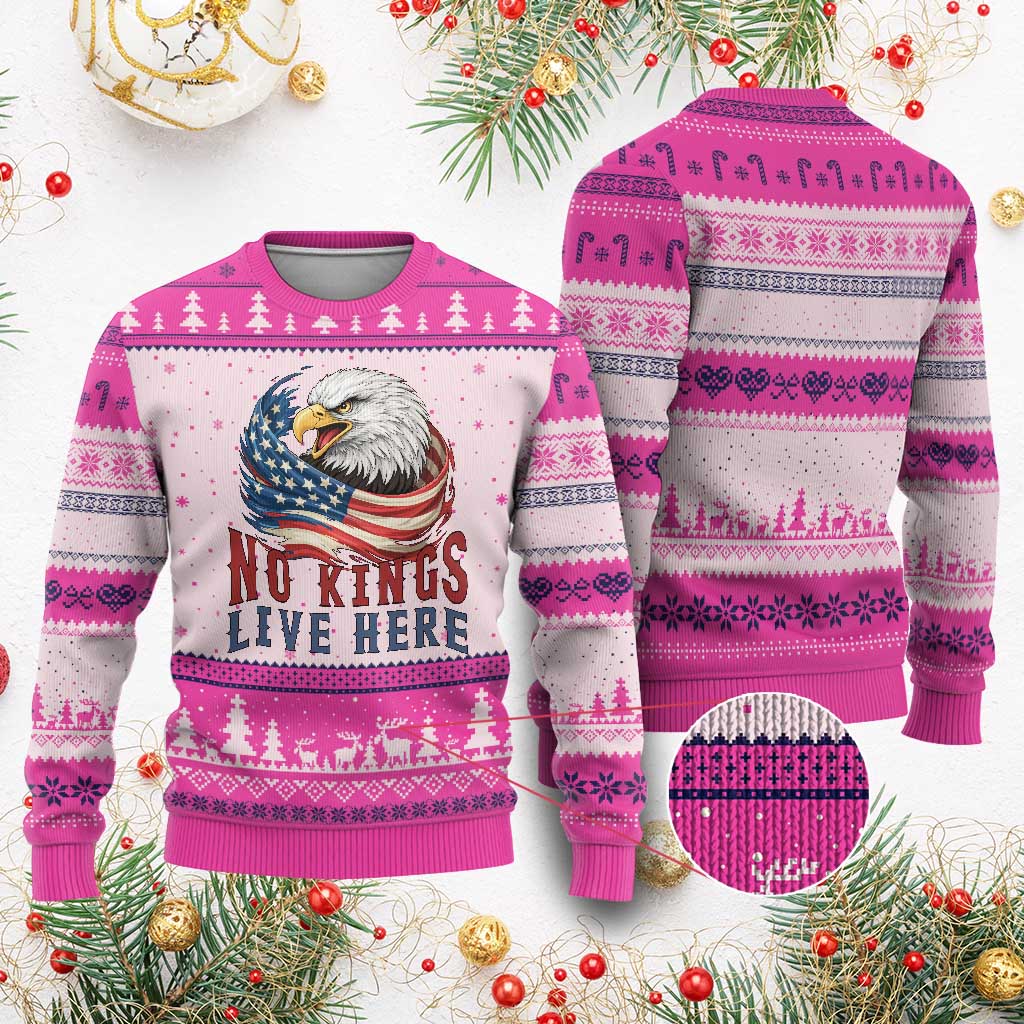 No Kings Live Here Ugly Christmas Sweater Patriotic American Eagle