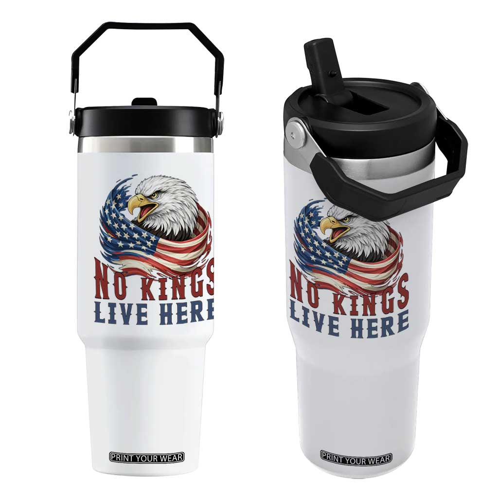 No Kings Live Here Flip Straw Tumbler Patriotic American Eagle TS12 One Size: 30 oz White Print Your Wear