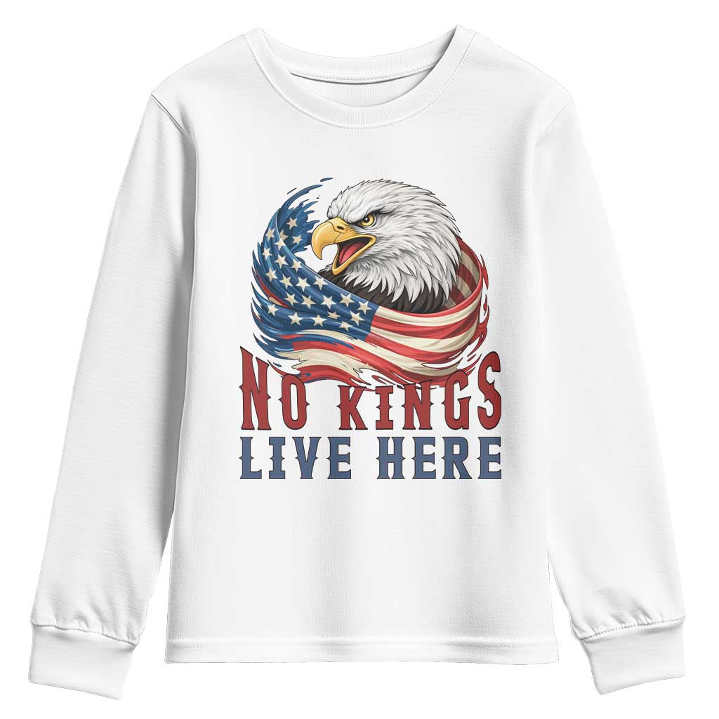 No Kings Live Here Youth Sweatshirt Patriotic American Eagle TS12 White Print Your Wear