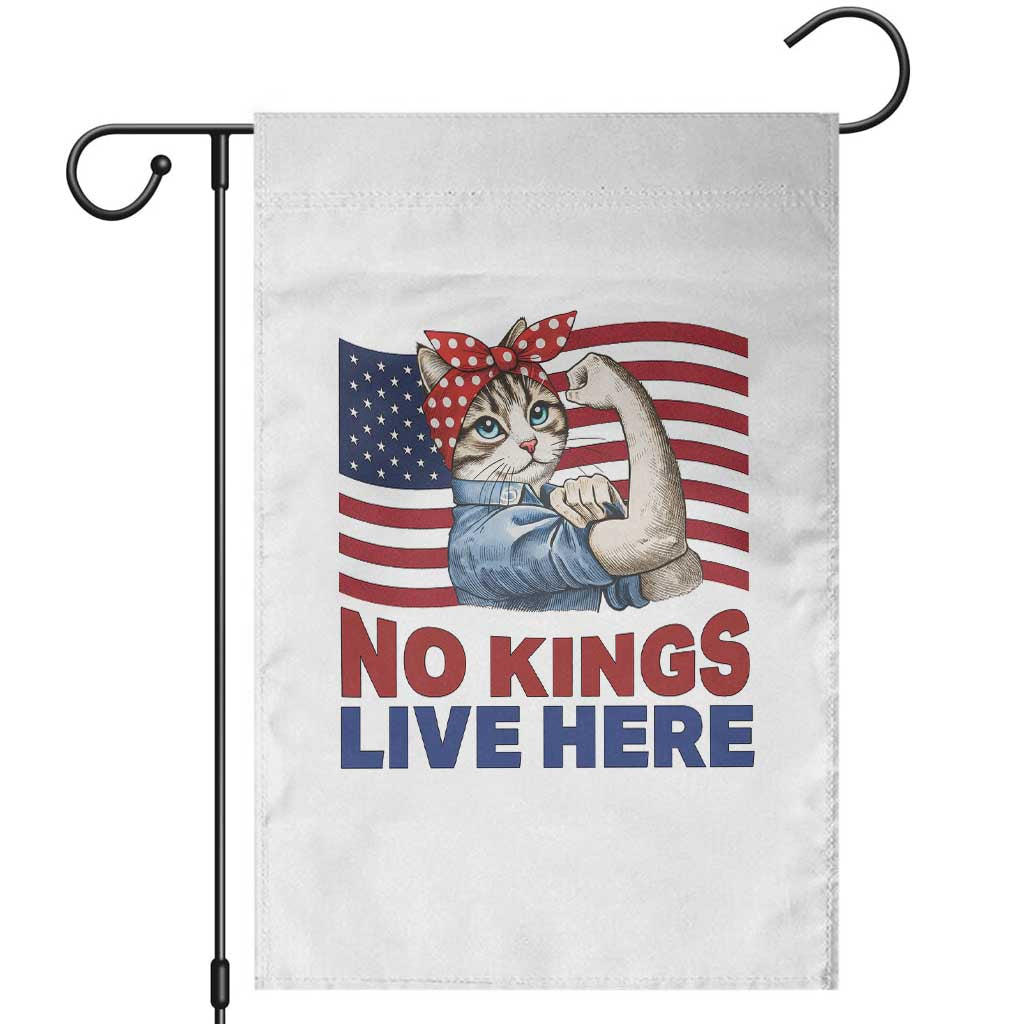 No Kings Live Here Garden Flag Funny Rosie The Riveter Cat Feminist Gift TS12 White Print Your Wear