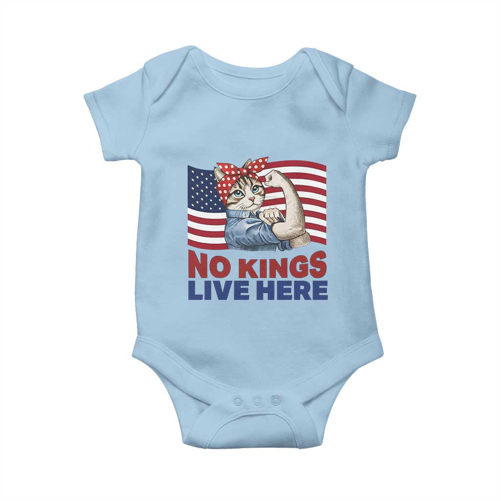 No Kings Live Here Baby Onesie Funny Rosie The Riveter Cat Feminist Gift TS12 Light Blue Print Your Wear