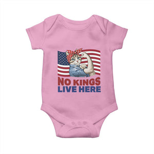 No Kings Live Here Baby Onesie Funny Rosie The Riveter Cat Feminist Gift TS12 Light Pink Print Your Wear