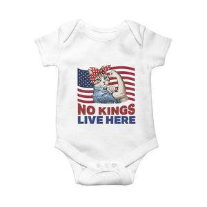 No Kings Live Here Baby Onesie Funny Rosie The Riveter Cat Feminist Gift TS12 White Print Your Wear