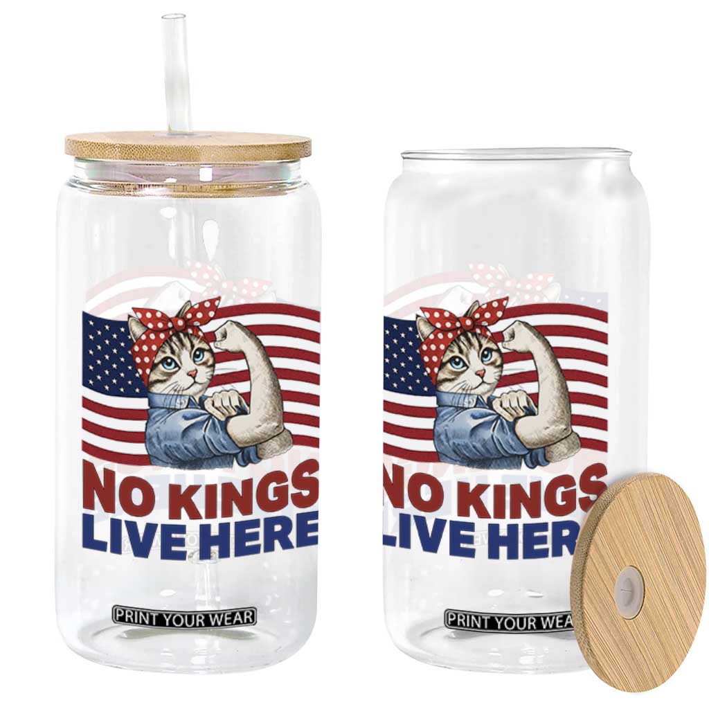 No Kings Live Here Glass Can Funny Rosie The Riveter Cat Feminist Gift TS12 Print Your Wear