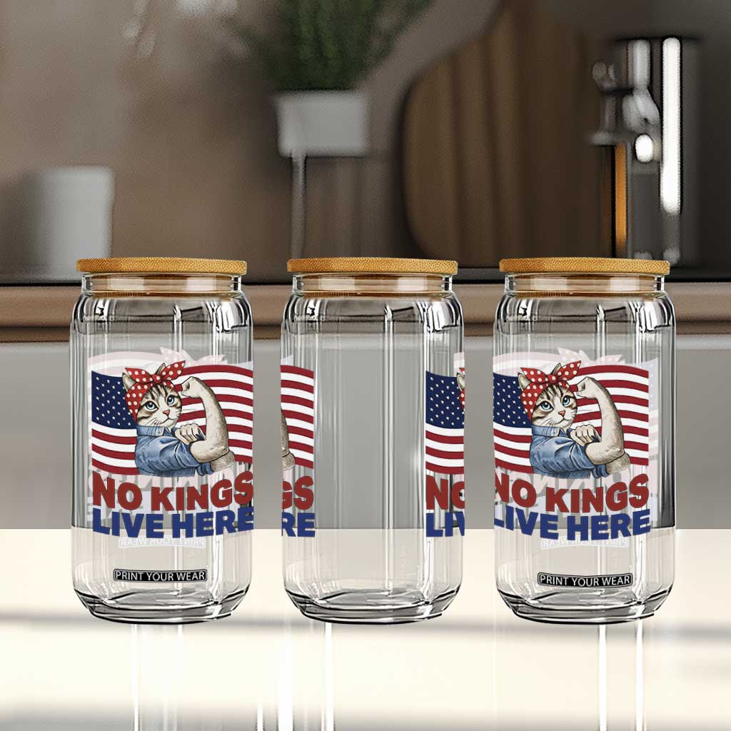 No Kings Live Here Glass Can Funny Rosie The Riveter Cat Feminist Gift TS12 Print Your Wear