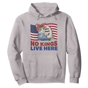 No Kings Live Here Hoodie Funny Rosie The Riveter Cat Feminist Gift TS12 Ice Gray Print Your Wear