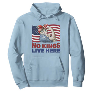 No Kings Live Here Hoodie Funny Rosie The Riveter Cat Feminist Gift TS12 Light Blue Print Your Wear