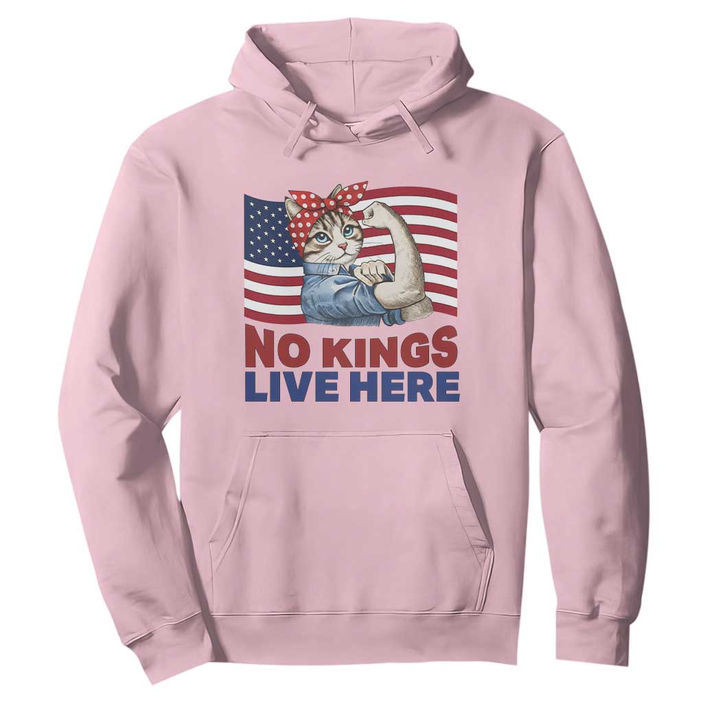No Kings Live Here Hoodie Funny Rosie The Riveter Cat Feminist Gift TS12 Light Pink Print Your Wear