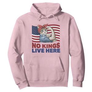 No Kings Live Here Hoodie Funny Rosie The Riveter Cat Feminist Gift TS12 Light Pink Print Your Wear