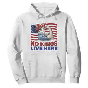 No Kings Live Here Hoodie Funny Rosie The Riveter Cat Feminist Gift TS12 White Print Your Wear