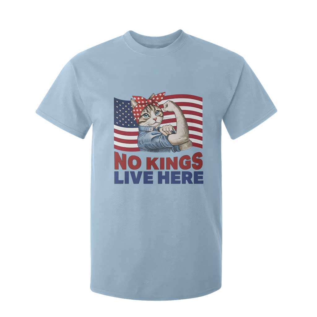 No Kings Live Here T Shirt For Kid Funny Rosie The Riveter Cat Feminist Gift TS12 Light Blue Print Your Wear