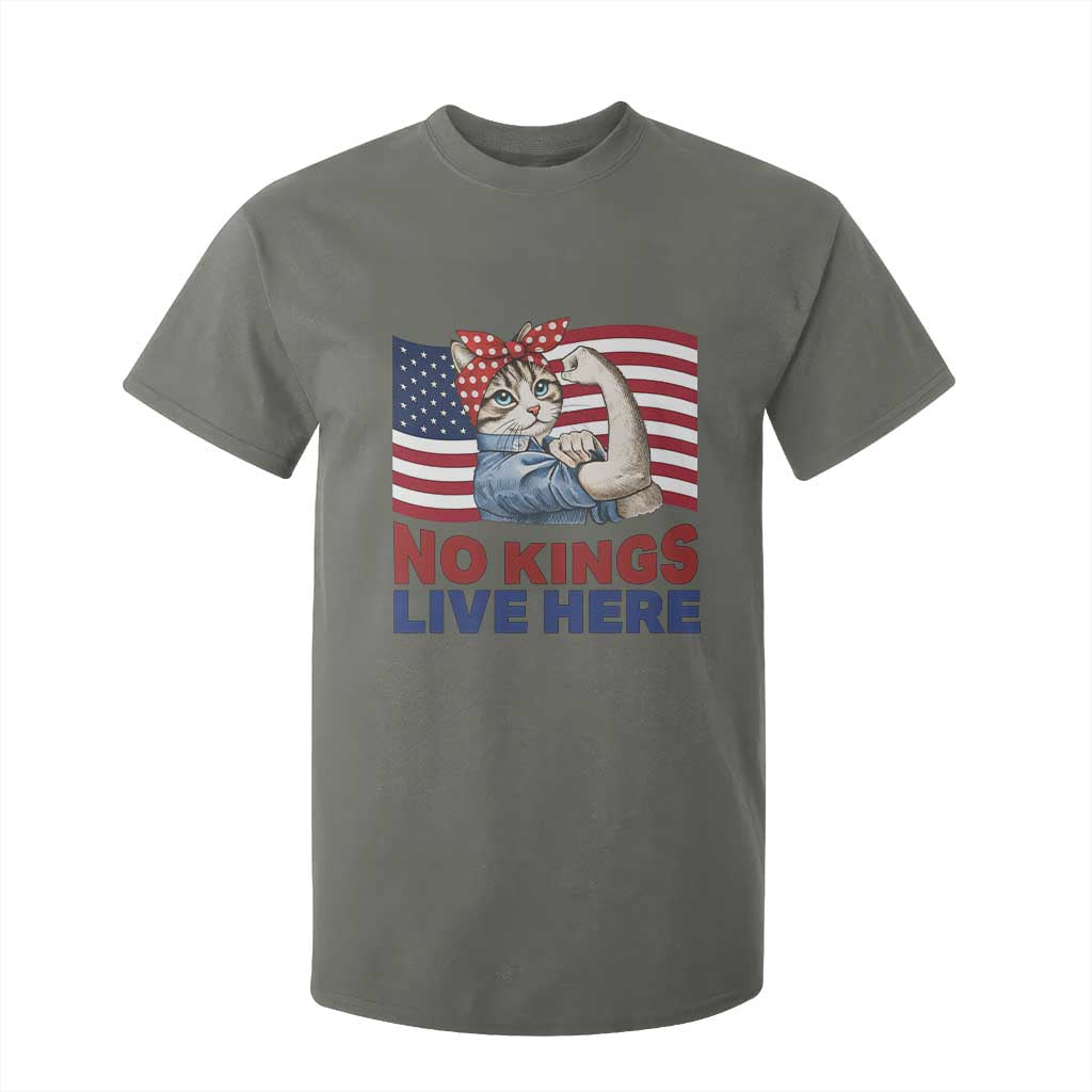 No Kings Live Here T Shirt For Kid Funny Rosie The Riveter Cat Feminist Gift TS12 Military Green Print Your Wear