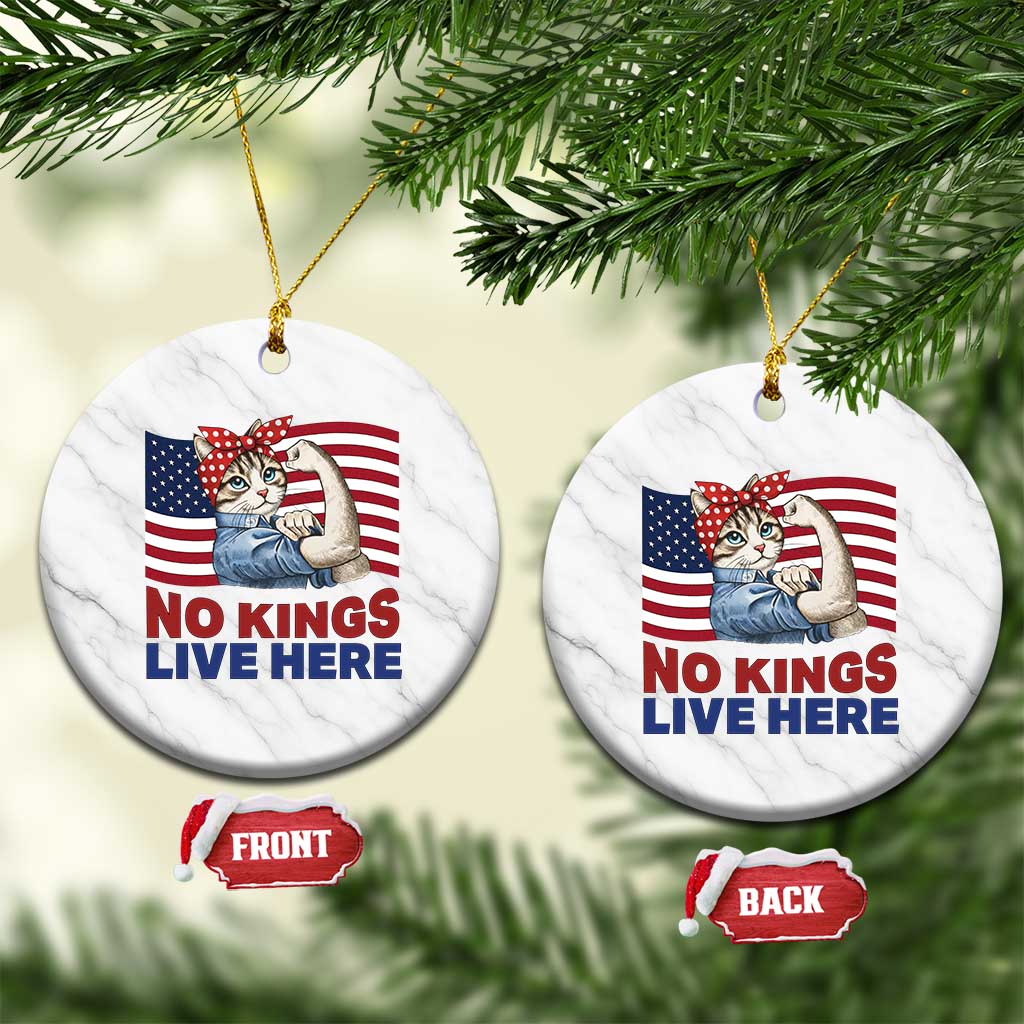 No Kings Live Here Ceramic Ornament Funny Rosie The Riveter Cat Feminist Gift TS12 1pc White Marble Print Your Wear