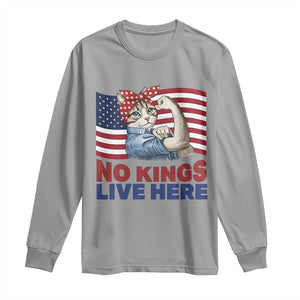 No Kings Live Here Long Sleeve Shirt Funny Rosie The Riveter Cat Feminist Gift TS12 Sport Gray Print Your Wear