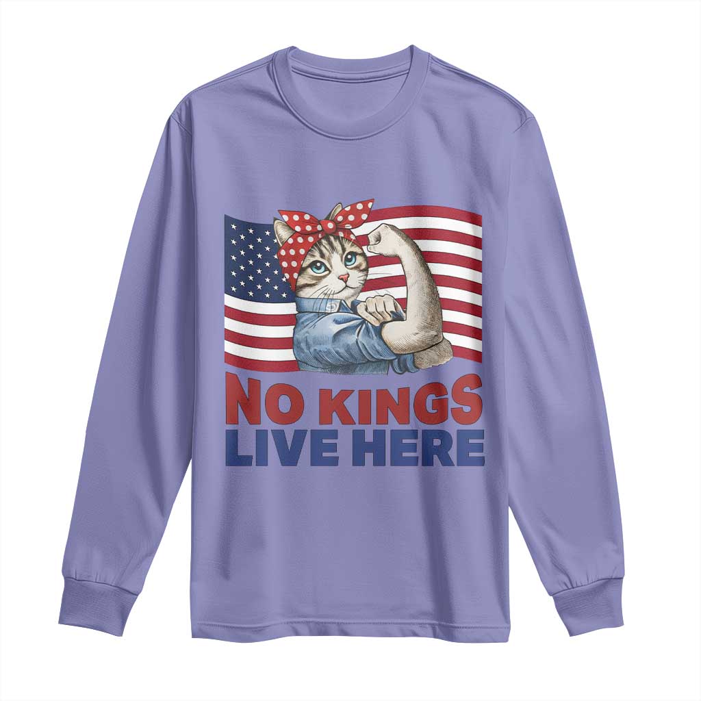 No Kings Live Here Long Sleeve Shirt Funny Rosie The Riveter Cat Feminist Gift TS12 Violet Print Your Wear