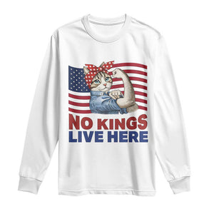 No Kings Live Here Long Sleeve Shirt Funny Rosie The Riveter Cat Feminist Gift TS12 White Print Your Wear