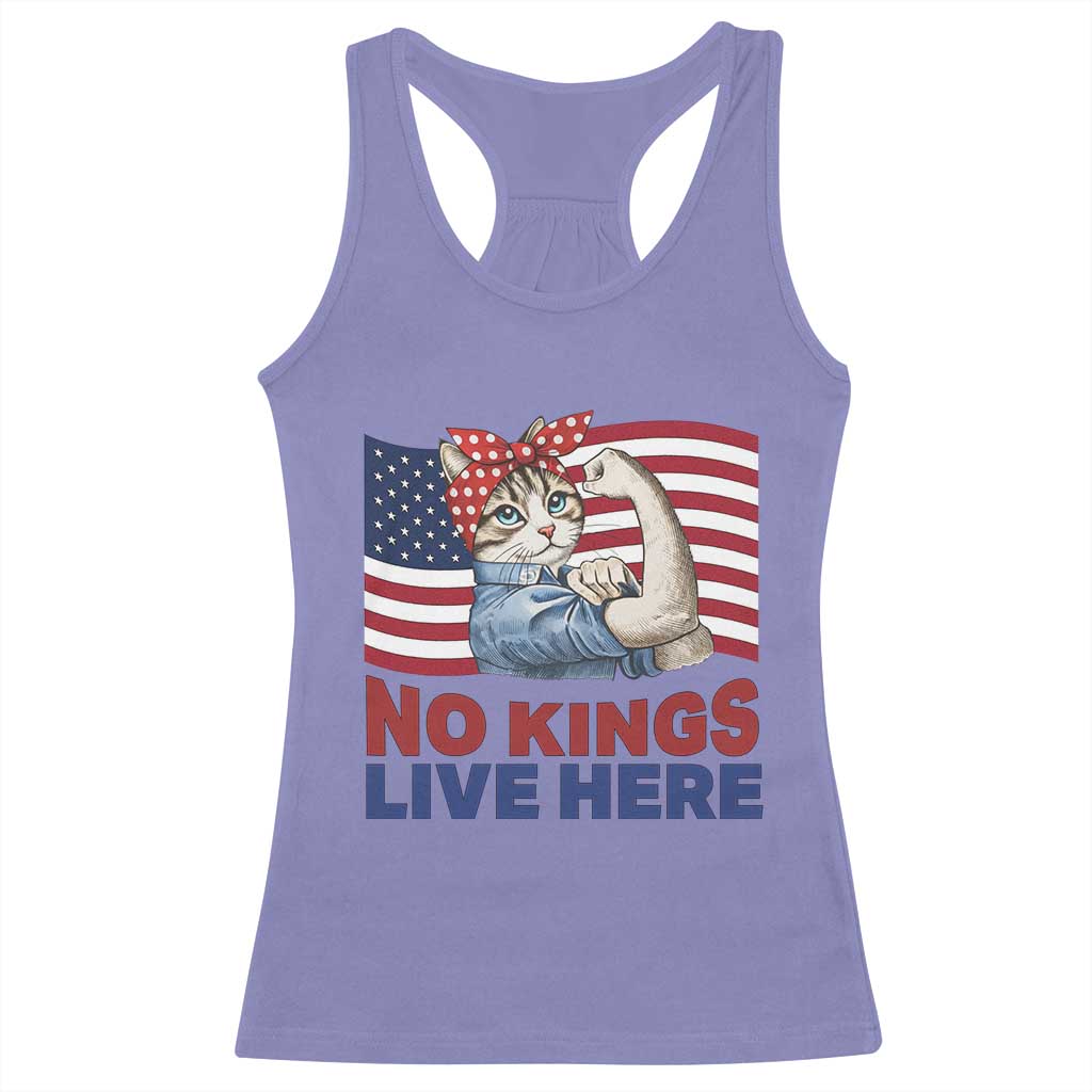 No Kings Live Here Racerback Tank Top Funny Rosie The Riveter Cat Feminist Gift TS12 Violet Print Your Wear