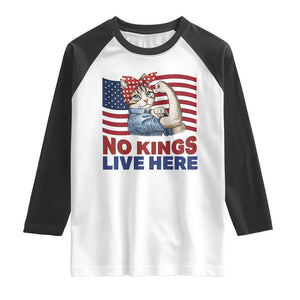 No Kings Live Here Raglan Shirt Funny Rosie The Riveter Cat Feminist Gift TS12 White Black Print Your Wear