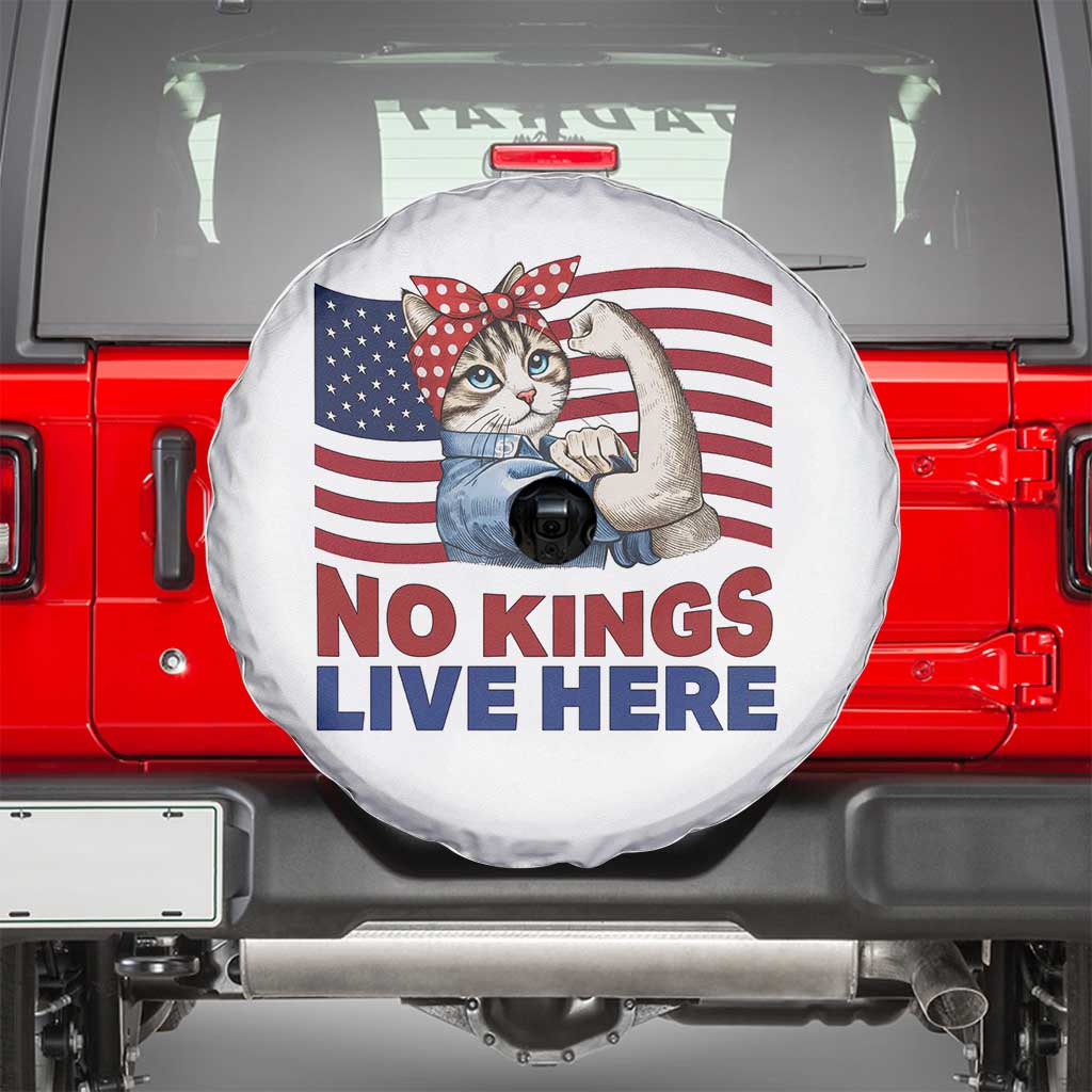 No Kings Live Here Spare Tire Cover Funny Rosie The Riveter Cat Feminist Gift TS12 White Print Your Wear