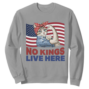 No Kings Live Here Sweatshirt Funny Rosie The Riveter Cat Feminist Gift TS12 Sport Gray Print Your Wear