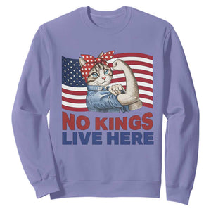 No Kings Live Here Sweatshirt Funny Rosie The Riveter Cat Feminist Gift TS12 Violet Print Your Wear
