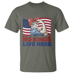 No Kings Live Here T Shirt Funny Rosie The Riveter Cat Feminist Gift TS12 Military Green Print Your Wear