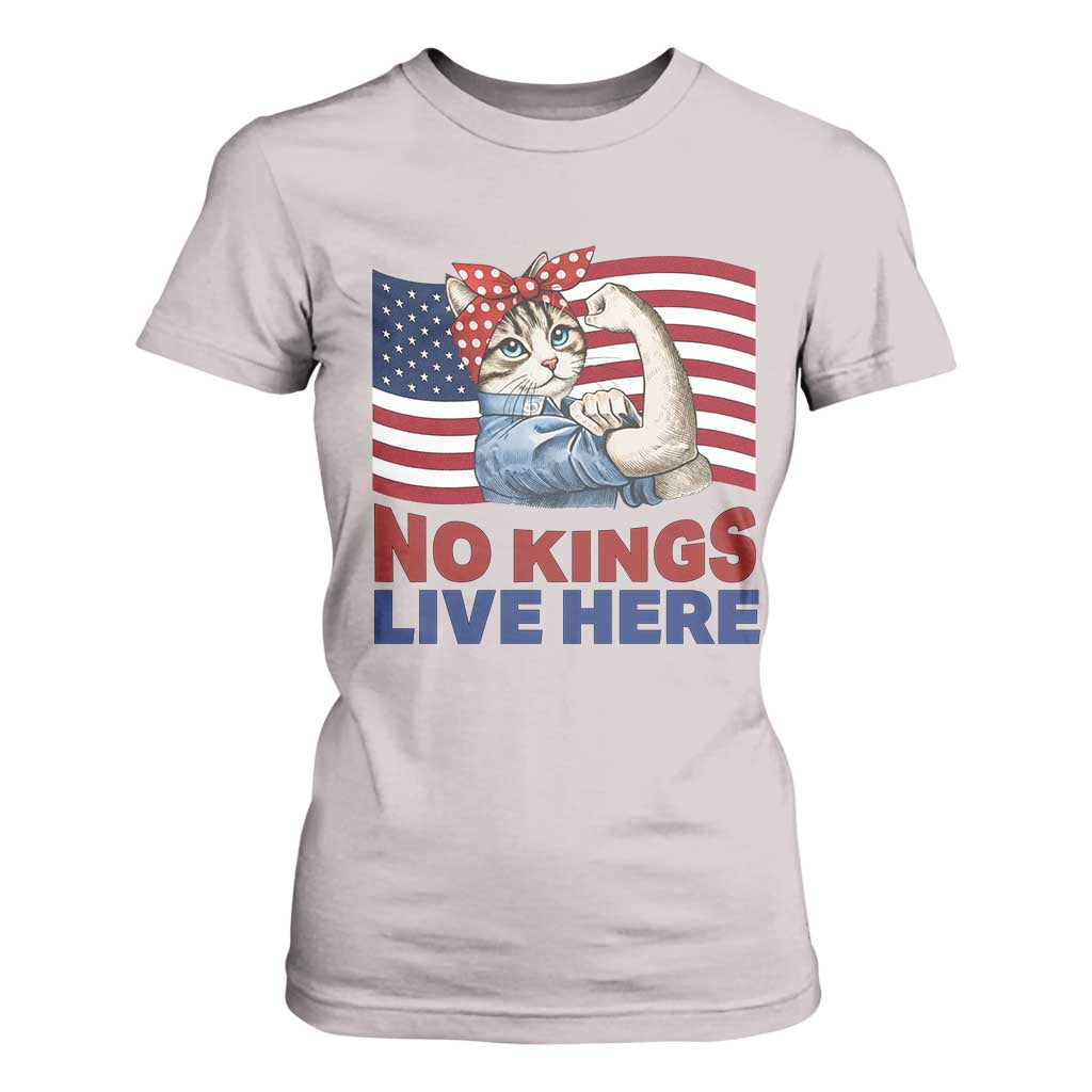 No Kings Live Here T Shirt For Women Funny Rosie The Riveter Cat Feminist Gift TS12 Ice Gray Print Your Wear